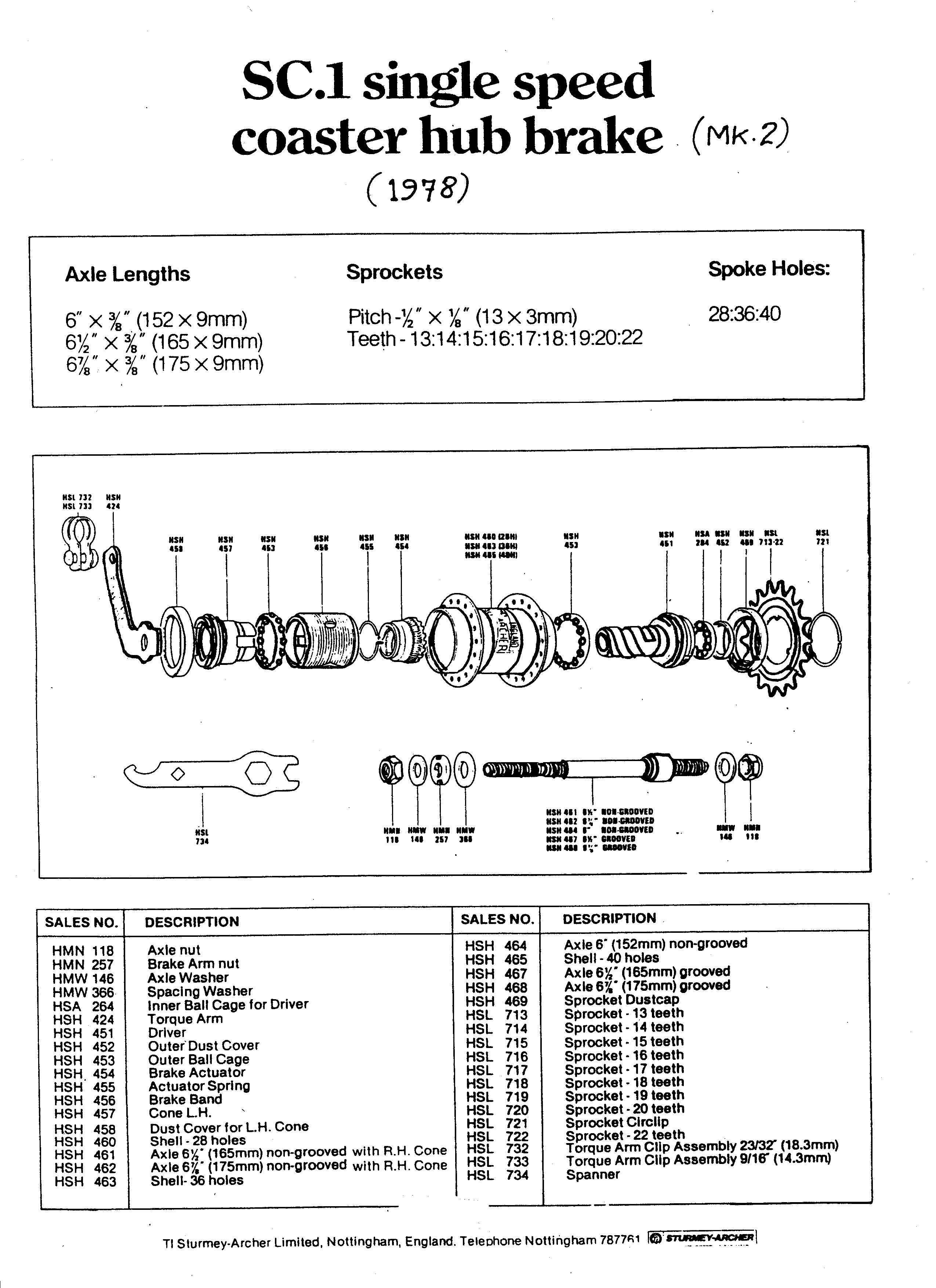 STURMEY ARCHER LH BRAKE ARM NUT HMN-257 SC-1 PERRY B-100 TORPEDO COASTER BRAKE 